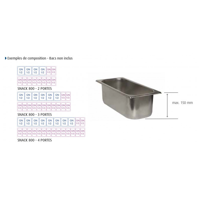 DALMEC TABLE SNACK POSITIVE 4 10C COUVERCLE ACIER 2 PORTES