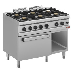 DIAMOND - Fourneau gaz 6 brûleurs, 6x 5,5 Kw feux vifs sur four gaz GN 2/1 et armoire