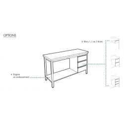 Table centrale inox profondeur 700 mm - Longueur 2000 mm - Sans étagère - TC720T