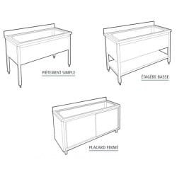Plonge pâtissière inox - 1 bac - Profondeur 700 mm - Longueur 1600 mm - Avec étagère - PGGN16ET