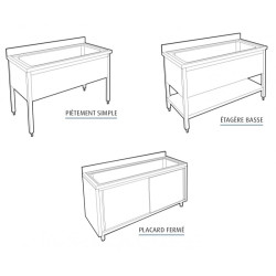 Plonge pâtissière inox - 1 bac - Profondeur 700 mm - Longueur 1400 mm - Sans étagère - PGGN14T