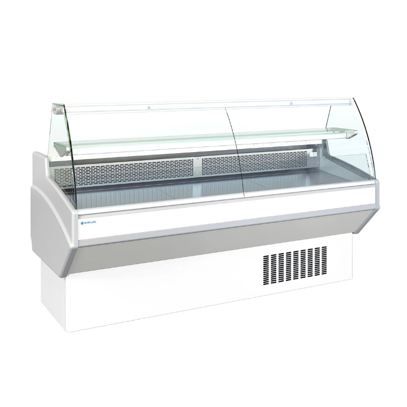 AFI - Vitrine multi-services de comptoir + 3°C/+ 6°C - P. 82 cm - VITRAGE BOMBÉ  - L. 104 à L.250  cm - FROID STATIQUE