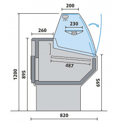 AFI - Vitrine multi-services de comptoir + 3°C/+ 6°C - P. 82 cm - VITRAGE BOMBÉ  - L. 104 à L.250  cm - FROID STATIQUE