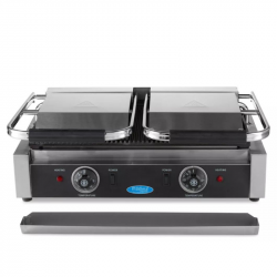 GRILL CONTACT DOUBLE PROFESSIONNEL - RAINURE EN HAUT ET EN BAS