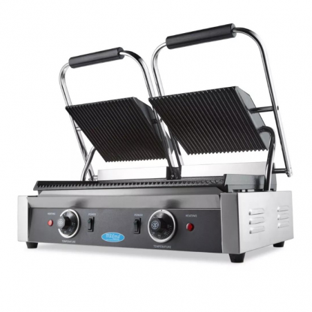 GRILL CONTACT DOUBLE PROFESSIONNEL - RAINURE EN HAUT ET EN BAS