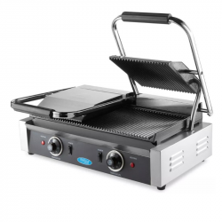 GRILL CONTACT DOUBLE PROFESSIONNEL - RAINURE EN HAUT ET EN BAS