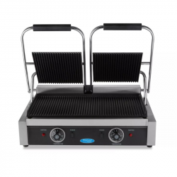 GRILL CONTACT DOUBLE PROFESSIONNEL - RAINURE EN HAUT ET EN BAS