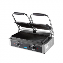 GRILL CONTACT DOUBLE PROFESSIONNEL - RAINURE EN HAUT ET EN BAS