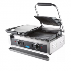 GRILL CONTACT DOUBLE PROFESSIONNEL - RAINURE EN HAUT ET EN BAS