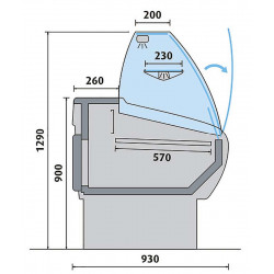 AFI - Vitrine multi-services de comptoir + 3°C/+ 6°C - P. 93 cm - VITRAGE BOMBÉ - L. 104 à L.250  cm - FROID STATIQUE