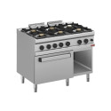 DIAMOND - Fourneau gaz 6 brûleurs, 6x 5,5 Kw feux vifs sur four gaz GN 2/1 et armoire