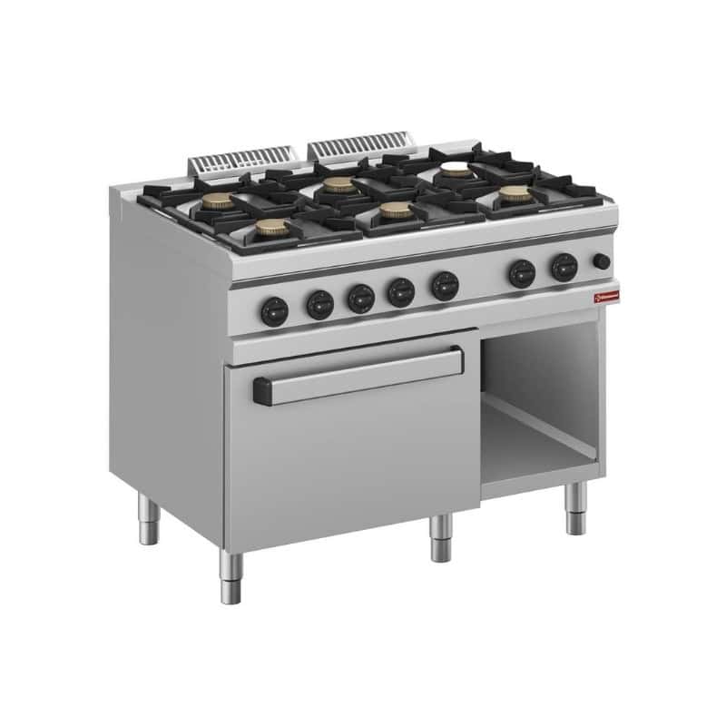 DIAMOND - Fourneau gaz 6 brûleurs, 6x 5,5 Kw feux vifs sur four gaz GN 2/1 et armoire