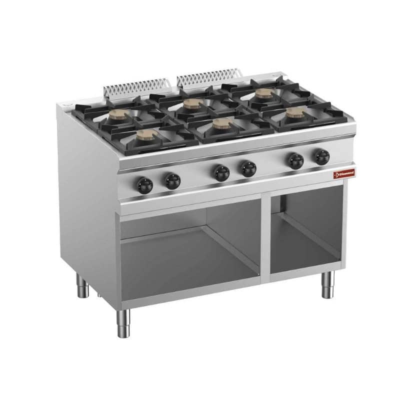 DIAMOND - Fourneau gaz 6 feux vifs sur armoire ouverte neutre GN 2/1