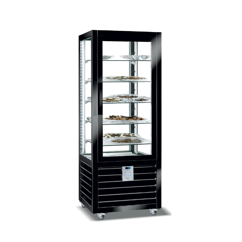 ISOTECH - Vitrine chocolat vitrée +14 / +18°C - 360 litres - Profil carré -  6 étagères verre tournantes Ø 452 mm - quadro Neo