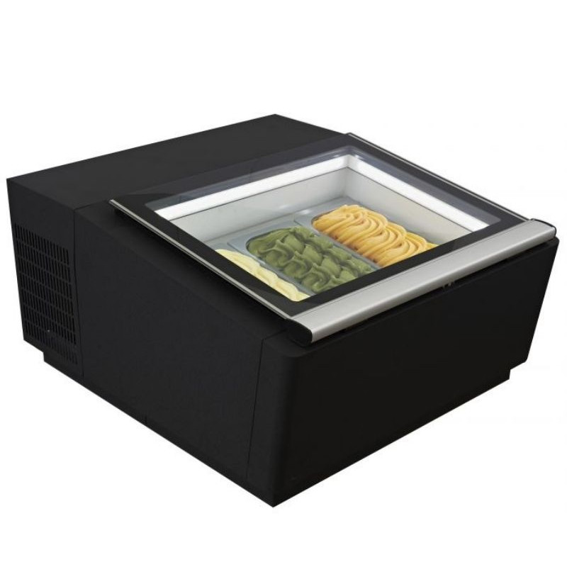 COMBISTEEL - Vitrine à crème glacée de table noir ouverture côté client - 3X5 LTR