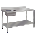 SOFINOR -  Tables du chef adossées cuve à gauche P70 cm à pied carrés soudés