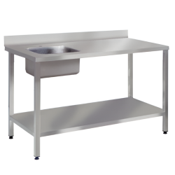 SOFINOR -  Tables du chef adossées cuve à gauche P70 cm à pied carrés soudés