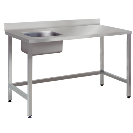 SOFINOR -  Tables du chef adossées cuve à gauche P60 cm pied carrés soudés