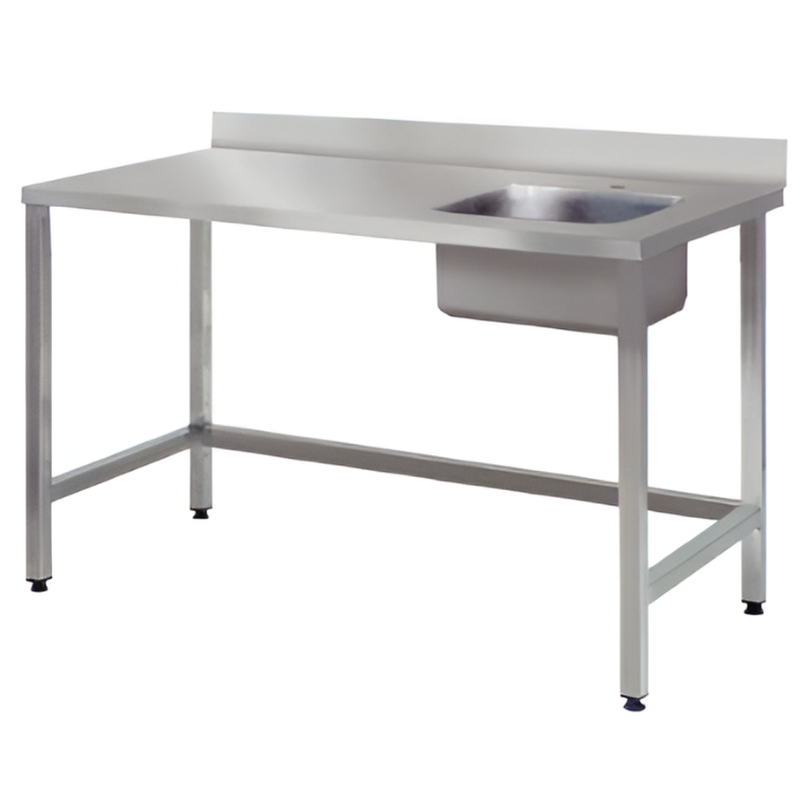 SOFINOR -  Tables du chef adossées cuve à droite P60 cm étagère à pied carrés soudés