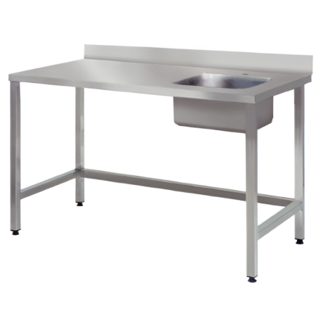 SOFINOR -  Tables du chef adossées cuve à droite P60 cm étagère à pied carrés soudés