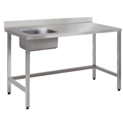 SOFINOR -  Tables du chef adossées cuve à gauche P70 cm pied carrés soudés