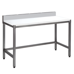 SOFINOR - Tables de découpe dessus polyéthylène P70 + 25 cm dosseret porte couteaux à pied carrés soudés