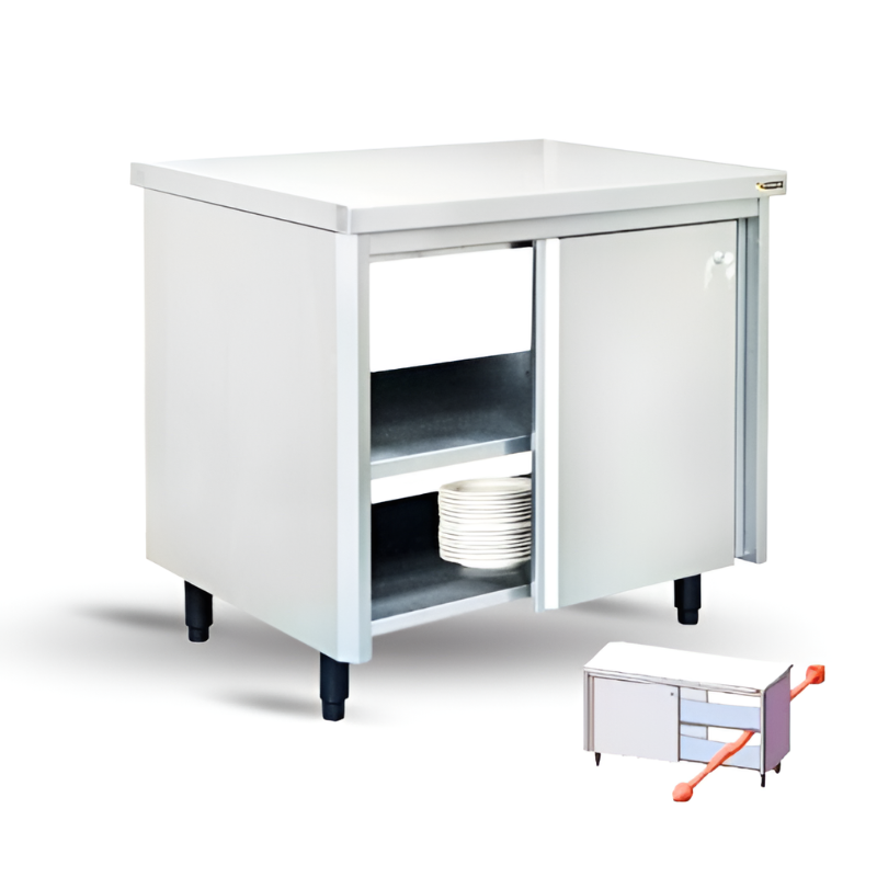 SOFINOR -  Meuble bas traversant sur roulette avec dessus central à bords rayonnés P70 cm