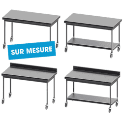 SOFINOR - Table centrale démontable + étagère basse P60 L60 à L220 cm sur roulettes chape polyamide