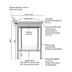 SOFINOR - Table à dosseret P60 L60 à L220 cm démontable sur roulettes chape polyamide