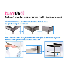 SOFINOR - Table à dosseret + étagère basse P60 L60 à L220 cm démontable sur roulettes chape polyamide