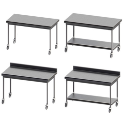 SOFINOR - Table à dosseret + étagère basse P60 L60 à L220 cm démontable sur roulettes chape polyamide