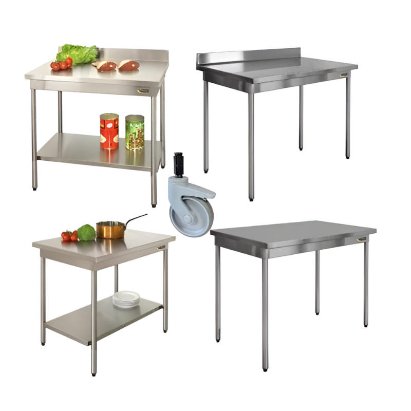 SOFINOR - Tables dosseret P60 cm H90 cm démontables standard sur roulettes chape polyamide