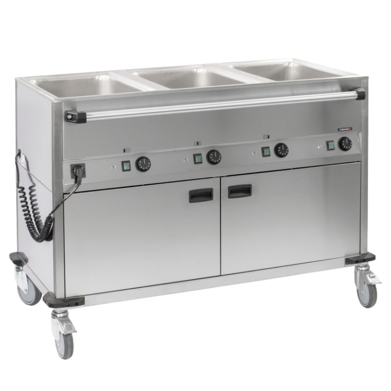 CASSELIN - CHARIOT BAIN-MARIE À EAU 3XGN 1/1 AVEC SOUBASSEMENT CHAUFFANT HORIZONTAL
