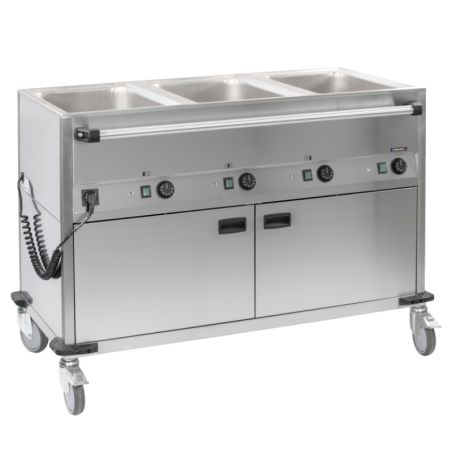 CASSELIN - CHARIOT BAIN-MARIE À EAU 3XGN 1/1 AVEC SOUBASSEMENT CHAUFFANT HORIZONTAL