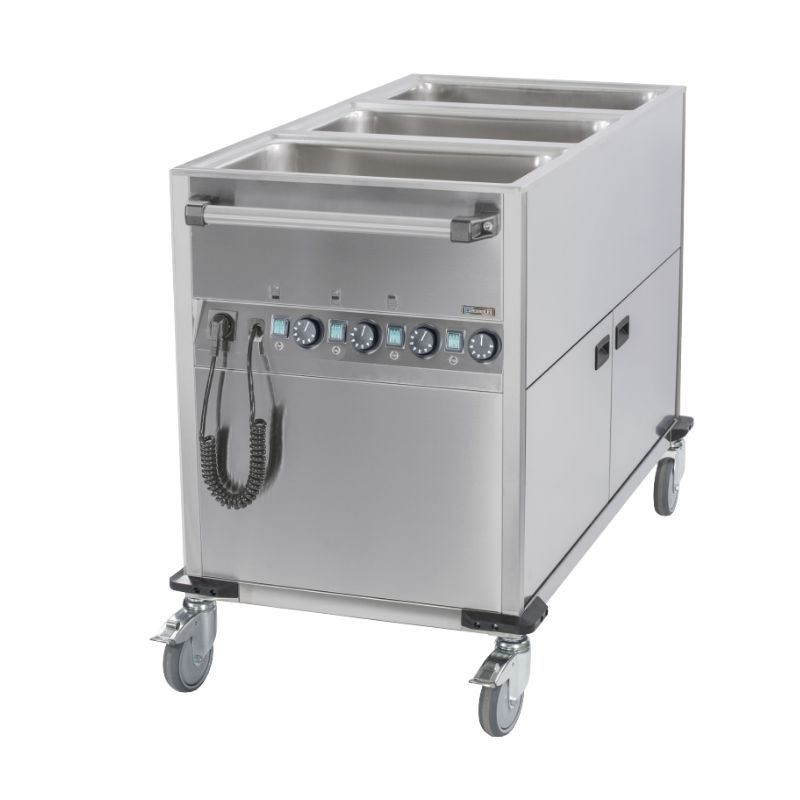 CASSELIN - CHARIOT BAIN-MARIE À EAU 3XGN 1/1 AVEC SOUBASSEMENT CHAUFFANT VERTICAL