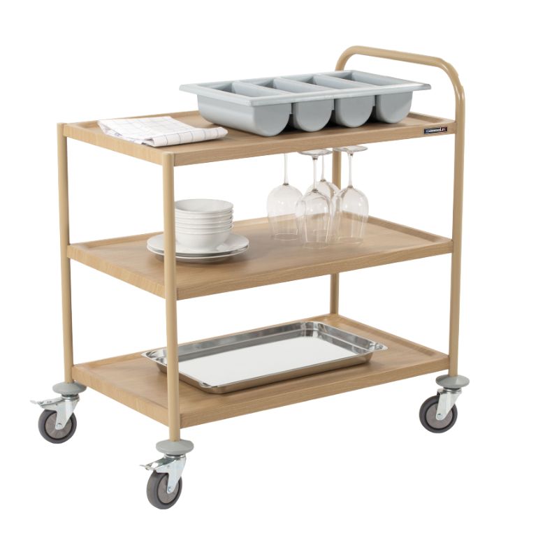 CASSELIN - CHARIOT DE SERVICE IMITATION BOIS 3 PLATEAUX 1 ARCEAU