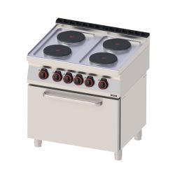 FOURNEAU ÉLECTRIQUE 4 FEUX AVEC FOUR ÉLECTRIQUE STATIQUE GN 2/1 80
