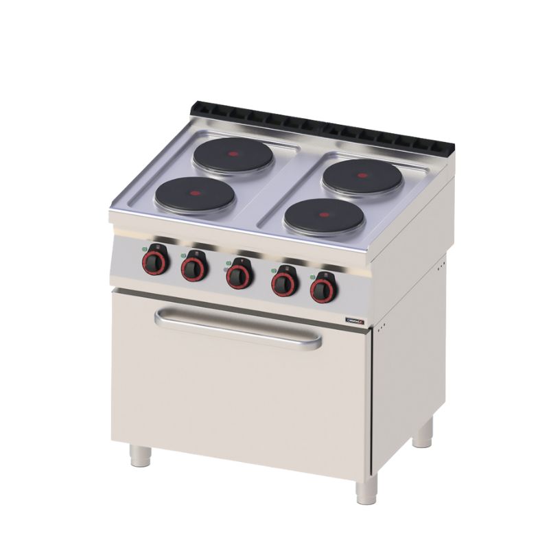 FOURNEAU ÉLECTRIQUE 4 FEUX AVEC FOUR ÉLECTRIQUE VENTILÉ GN 1/1 80