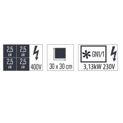 FOURNEAU ÉLECTRIQUE 4 PLAQUES COUP DE FEU AVEC FOUR ÉLECTRIQUE VENTILÉ GN 1/1 80