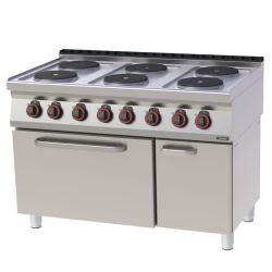 FOURNEAU ÉLECTRIQUE 6 FEUX AVEC FOUR ÉLECTRIQUE STATIQUE GN 2/1 120