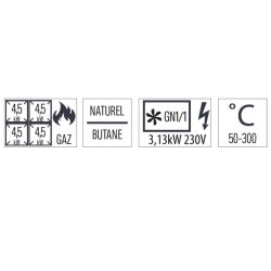 FOURNEAU GAZ 5 FEUX AVEC FOUR ÉLECTRIQUE VENTILÉ GN 1/1 99