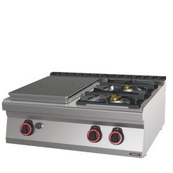 FOURNEAU GAZ À POSER 2 FEUX + 1 PLAQUE COUP DE FEU 80