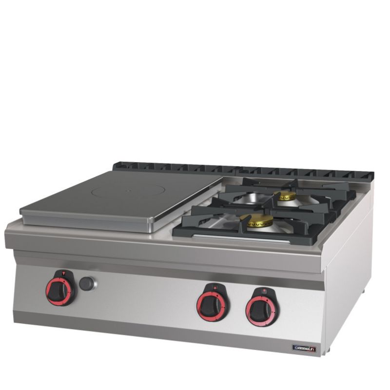 FOURNEAU GAZ À POSER 2 FEUX + 1 PLAQUE COUP DE FEU 80