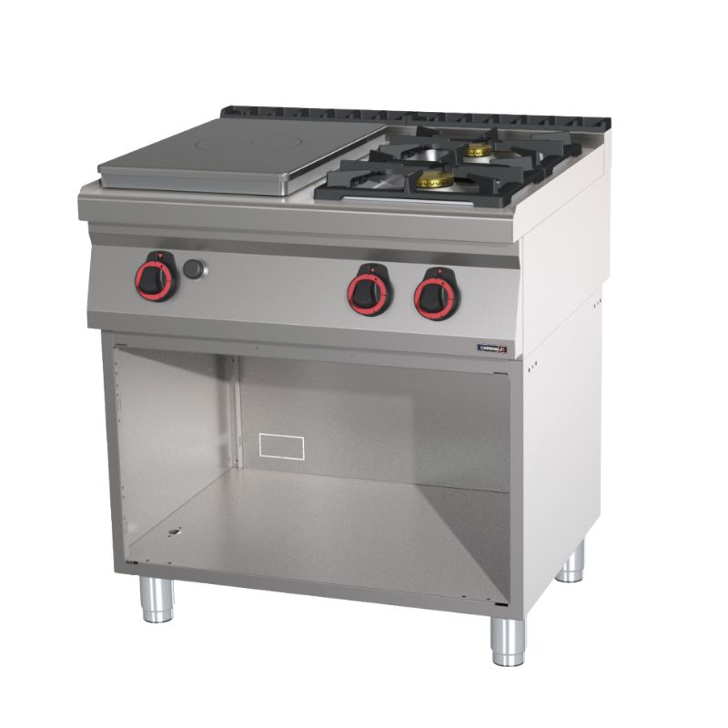 FOURNEAU GAZ 2 FEUX + 1 PLAQUE COUP DE FEU AVEC SOUBASSEMENT 80