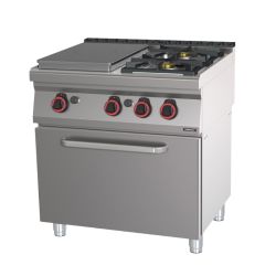 FOURNEAU GAZ 2 FEUX + 1 PLAQUE COUP DE FEU AVEC FOUR ÉLECTRIQUE GN 2/1 HP 80