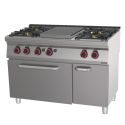 FOURNEAU GAZ 4 FEUX + 1 PLAQUE COUP DE FEU AVEC FOUR À GAZ GN 1/1 120