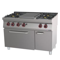 FOURNEAU GAZ 4 FEUX + 1 PLAQUE COUP DE FEU AVEC FOUR À GAZ GN 1/1 120