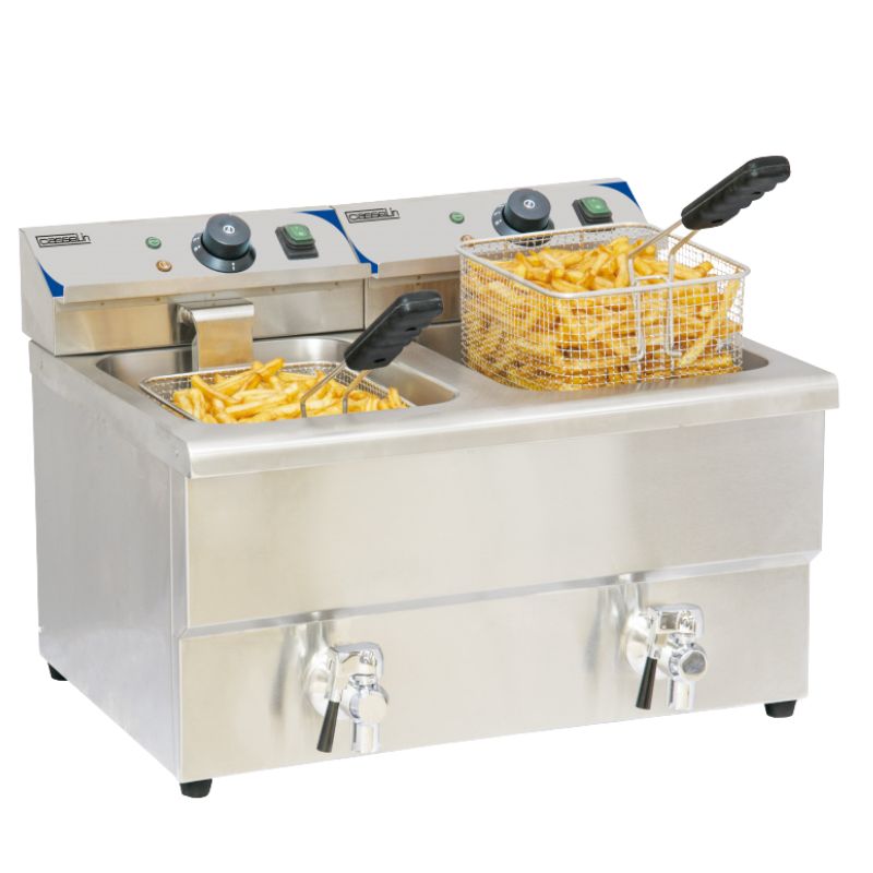 FRITEUSE ÉLECTRIQUE AVEC VANNE DE VIDANGE 2 X 8 LITRES