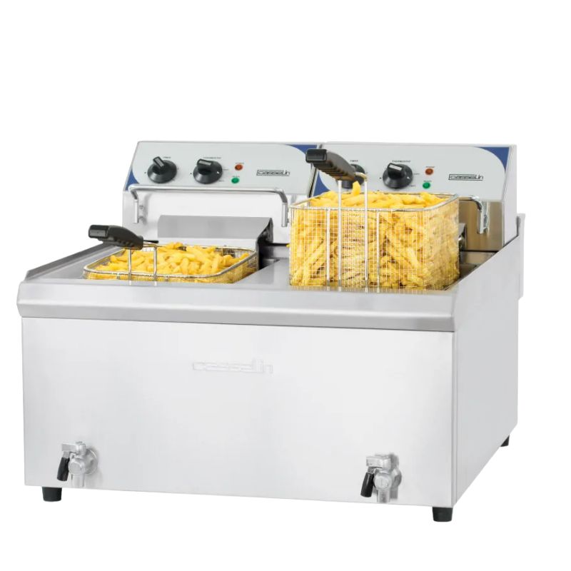 FRITEUSE ÉLECTRIQUE AVEC VANNE DE VIDANGE 2 X 10 LITRES HAUT RENDEMENT