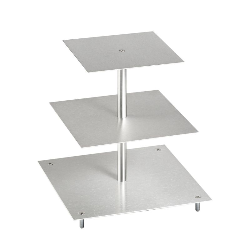 Porte-gâteaux forme carrée en aluminium à 3 étages démontable